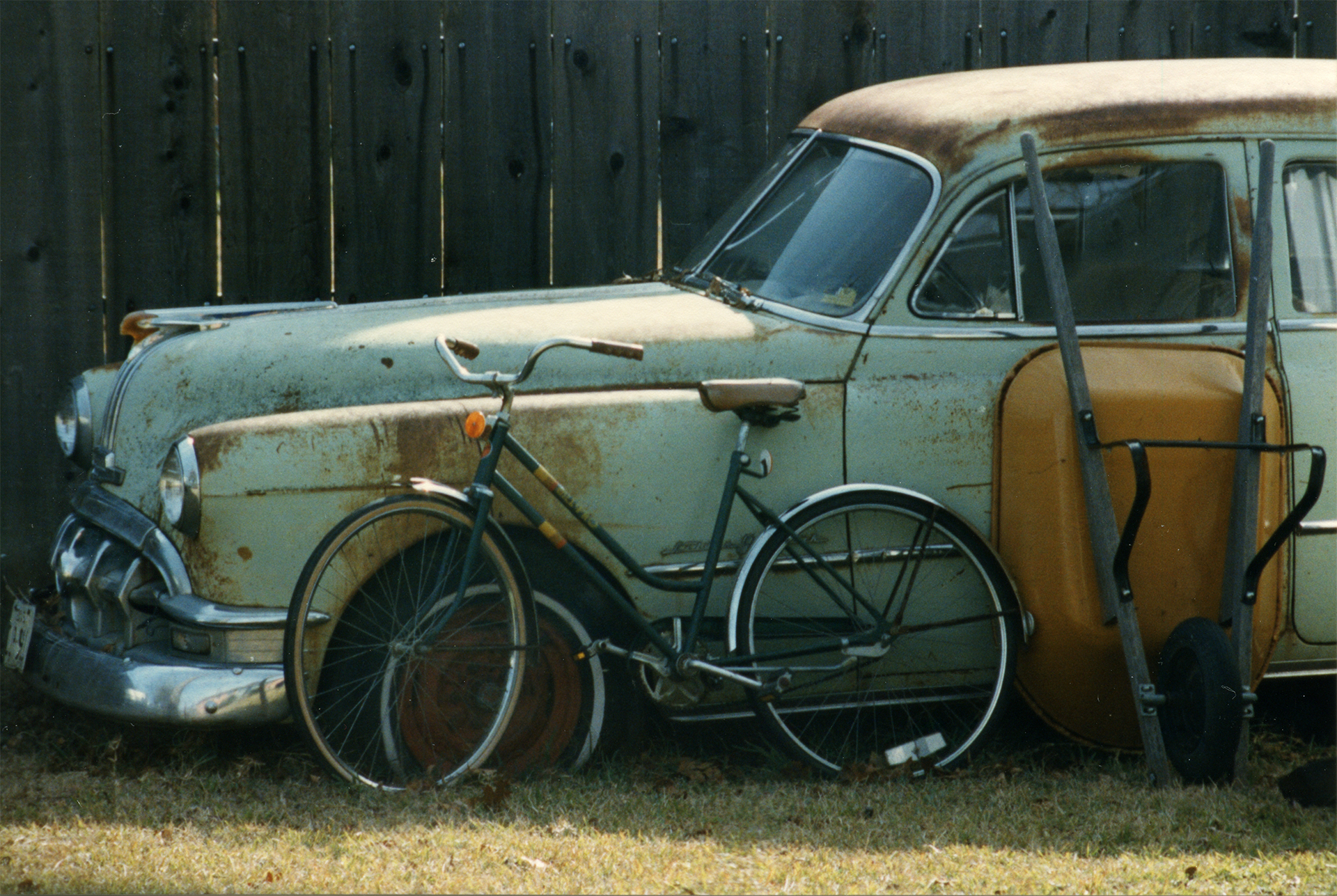old car, bike wheelbarrow