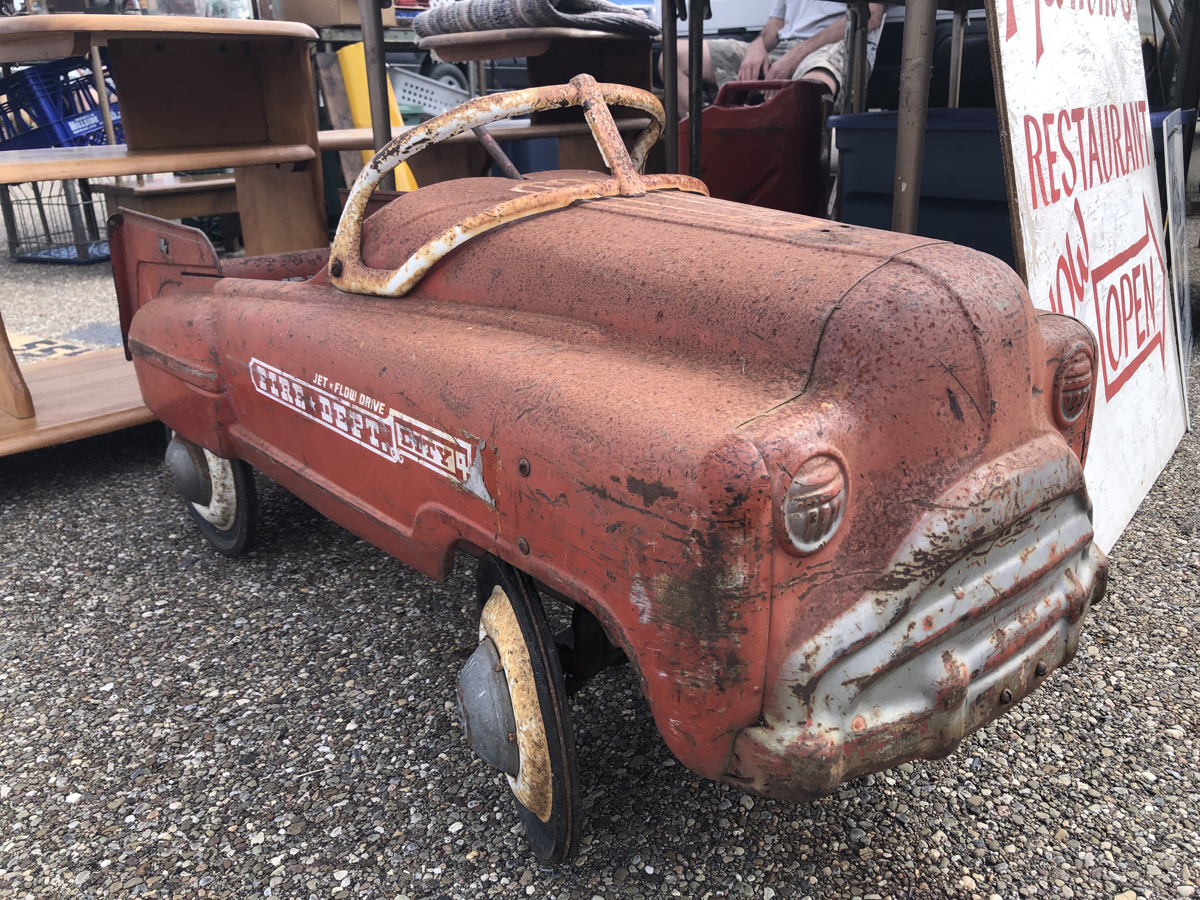 old childrens pedal power firetruck